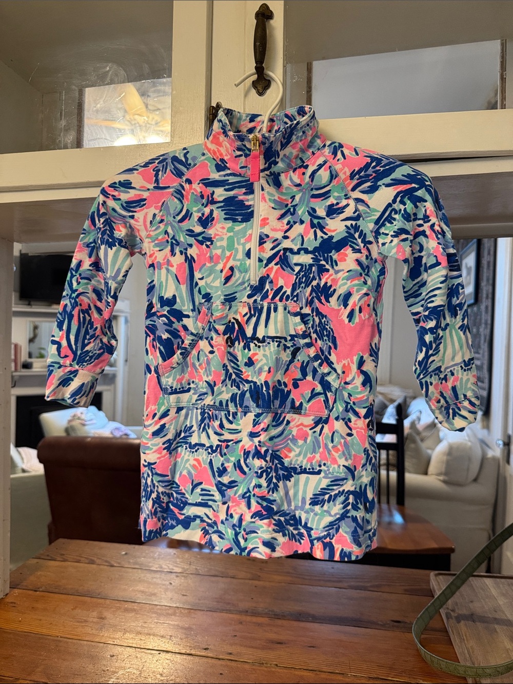 Lilly Pulitzer Floral Leaf Quarter-Zip Pullover - Pink, Blue & Aqua